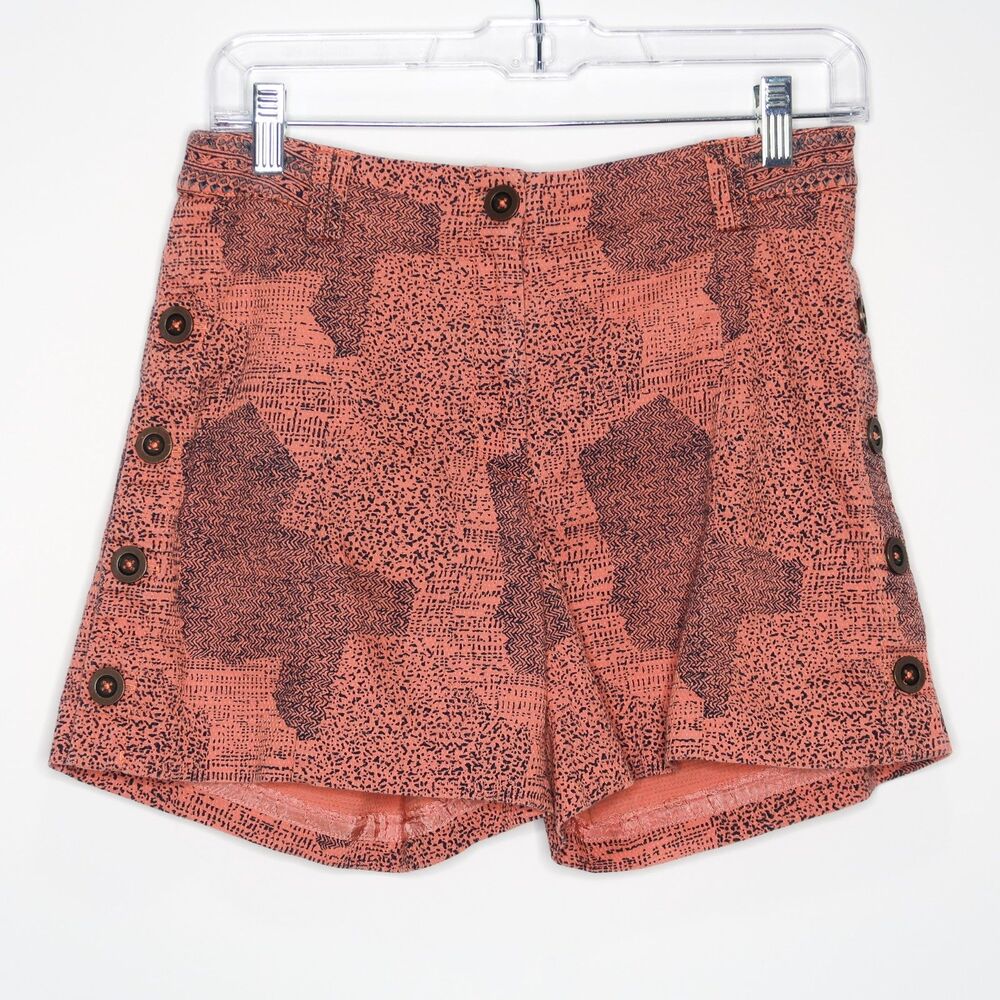 Cartonnier Anthropologie Womens Shorts Size 2 Pink Blue‎ Side Buttons Abstract